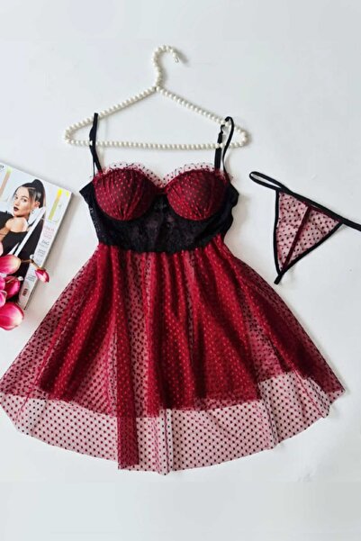 PEMBİŞ HOMEWEAR Cudi Special Bordo Tül Gecelik