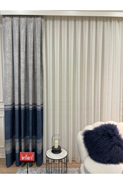 Brillant Keten Zemin Versace Desen 1/2,50 Pile Fon Perde