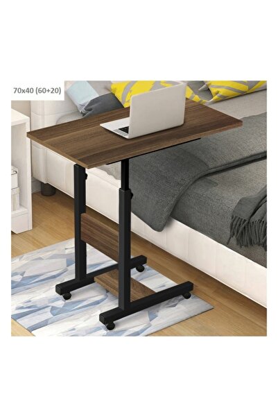 servetavcı Yükseklik Ayarlı Yatak Sehpası - Ceviz (TEKERLİ) 70x40 Oval Kenar