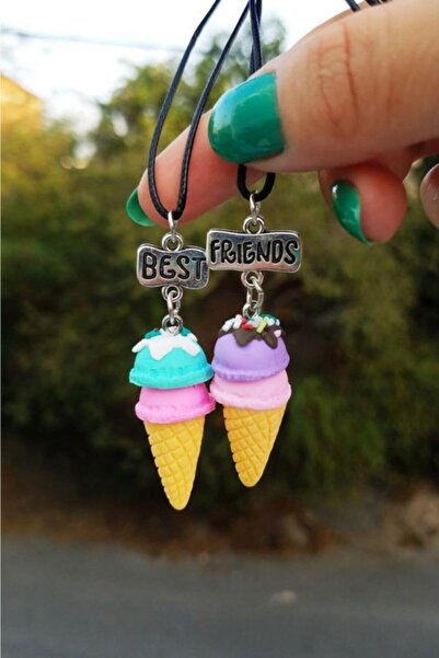 AlpCollection Ice Cream Cone Best Friends Bff Pair of 2 Faux Leather String Necklace
