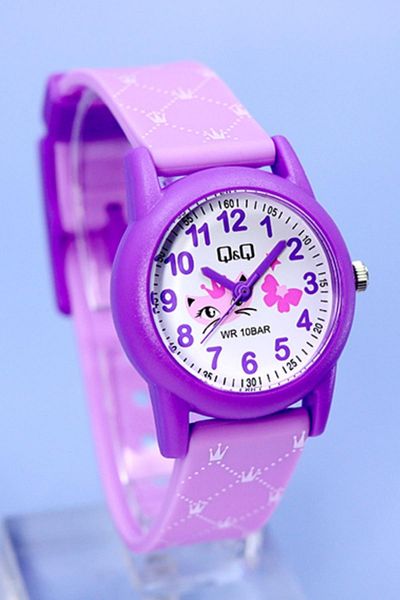 Q&Q Vr89j014y Children's Wristwatch with Purple Cat Figure