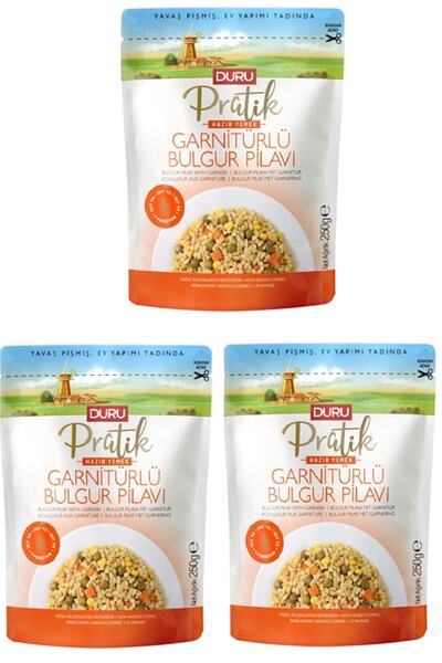 Duru Pratik Garnitürlü Bulgur Pilavı 250 Gr X 3 Adet 3 Dakika Hazır Yemek