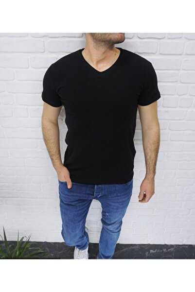 NOBLE STORE Ανδρικό μπλουζάκι με λαιμόκοψη σε κοντό μανίκι