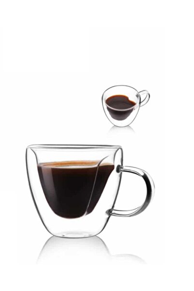 Perotti Çift Cidarlı 2 Li Cam Kahve Fincanı 2 Kişilik Çift Cam Kulplu Fincan ...