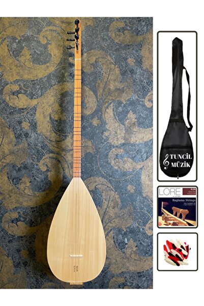 LORE Natural Uzun Sap Saz Bağlama Full Set Kılıf + Yedek Tel + Mızrap Yeni Başlayanlara Midi Set