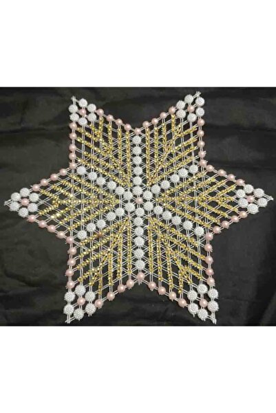 ART HEDİYE 6 Pieces Beaded Star Lace Napkin - Pulley Tsrm42-6