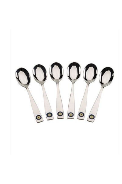 Paşabahçe Set of 6 Steel Evil Eye Pattern Teaspoons 11cm