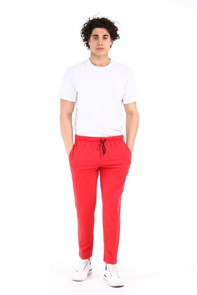 AUST GİYİM Aust Jeans Basic Style Elasticless Leg Slim Fit Men's Sweatpants - Red