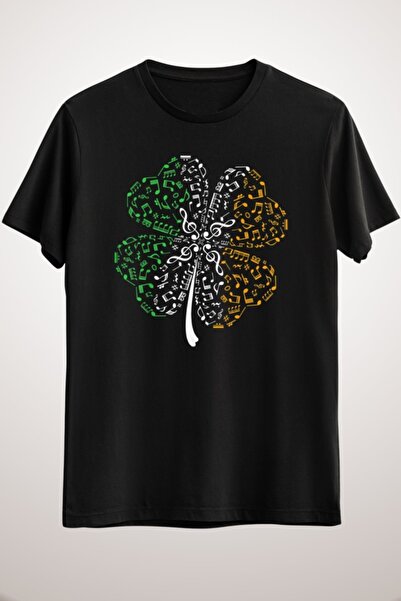 GreenMint تيشيرت موسيقى أسود للجنسين ملاحظة موسيقية شامروك عيد القديس باتريك ...