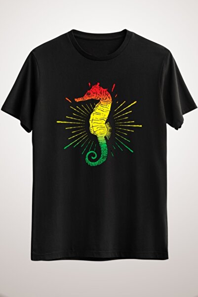 GreenMint للجنسين أسود موسيقى الريغي تي شيرت موسيقى Seahorse الريغي العلم الأ...