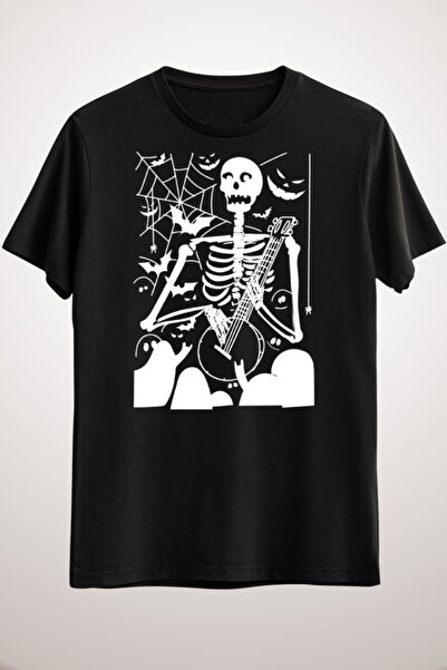 GreenMint للجنسين الأسود التوضيحي الهيكل العظمي الغيتار عازف الجيتار هالوين ا...