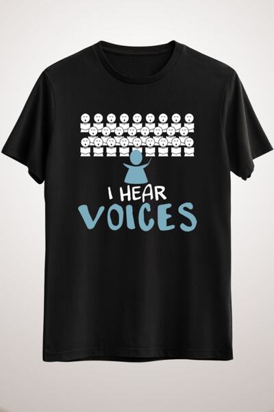 GreenMint تي شيرت أسود للجنسين I Hear Voices Choir Orchestra Music هدية للآلا...