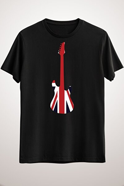 GreenMint تي شيرت أسود للجنسين من Great Britain Union Jack جيتار كهربائي بعلم...