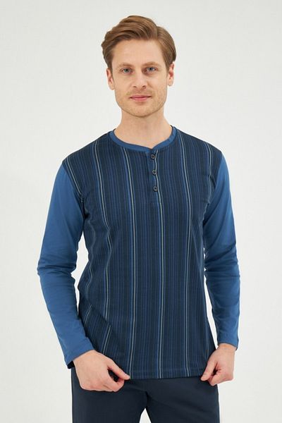 Eros Set de pijamale din bumbac cu mânecă lungă, cu dungi
