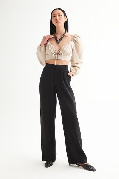 Açelya Okcu Women's Beige Terikoton Front Tie Blouse