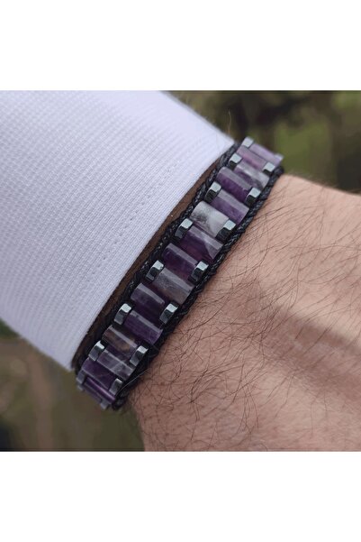 Clays Jewellery Ametist & Hematit Taşı Silindir Bileklik