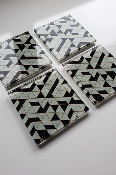 Decorita Glass Coaster| Set of 4 Black Gold| 10cm X 10cm