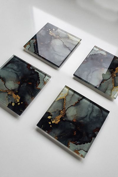 Decorita Glass Coaster| Set of 4 Stark Marble Look| 10cm X 10cm