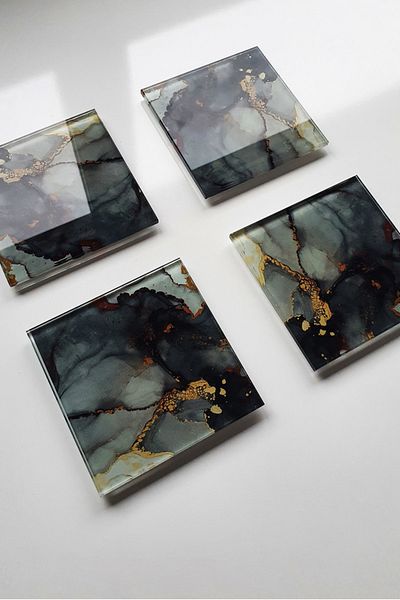Decorita Glass Coaster| Set of 4 Stark Marble Look| 10cm X 10cm