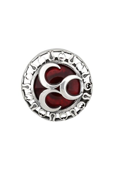 Takıhan Üç Hilal Tasarımlı Kırmızı Zirkon Taşlı 925 Ayar Gümüş Rozet Yaka Iğnesi