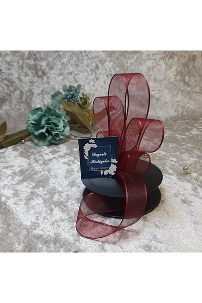 AGH Değerli Hediyeler 2.5 Cm Chiffon Claret Red Ribbon 20 Mt. Wheel Ribbon