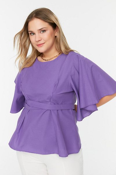 Trendyol Curve Lila gewebte Bluse mit Krawattendetails TBBSS22BZ1316