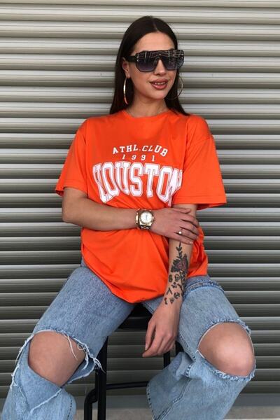 MODAGEN Women's Houston Printed Oversize Tshirt Orange