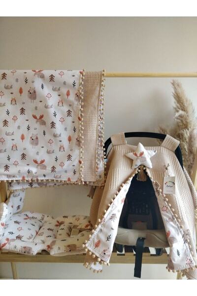 Raduga Collection غزال بيج مزدوج الجوانب - غطاء عربة الأطفال وبطانية وسادة