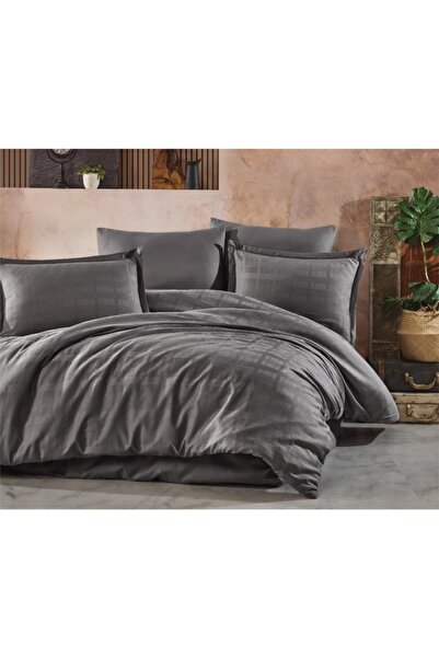 Clasy Aran Çizgili Saten Çift Kişilik Nevresim Takımı Marsela V3 Gri