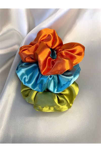 Woollyland Set de catarame pentru scrunchie din satin în 3 culori (culori vibrante)