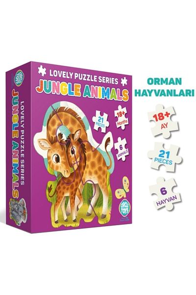 AteşTech Lovely Puzzle Forest Animals Jungle Animals - 6 Animals 21 Pieces 18months+