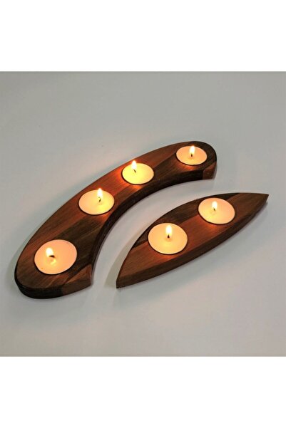 MENTER 6'lı Ahşap Oval Ceviz Mumluk