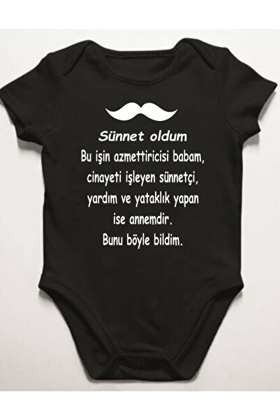 venüsdijital Sünnet Oldum Model 2022 Siyah Bebek Zıbın Body