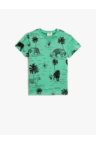 Koton Βαμβακερό κοντομάνικο μπλουζάκι Animal printed