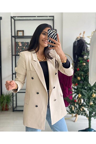 BelezaStore جاكيت بليزر نسائي - مبطن، لون كريمي