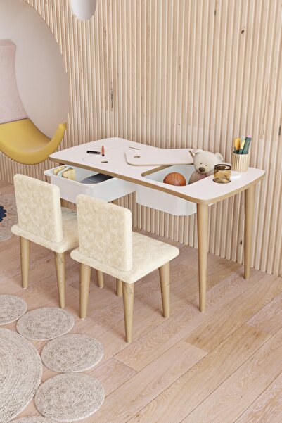 Fahrettin Küçük Montessori Çocuk Masası Oyun Masası Aktivite Masası Çalışma Masası - 2 Adet Welsoft Sandalyeli