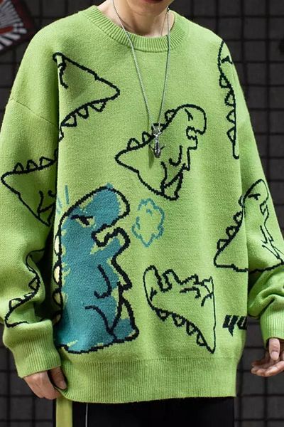 Köstebek Πουλόβερ Harajuku Green Dinosarus Oversize