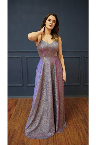 fevzuss Parıltı Sırtı Ipli Abiye Mor