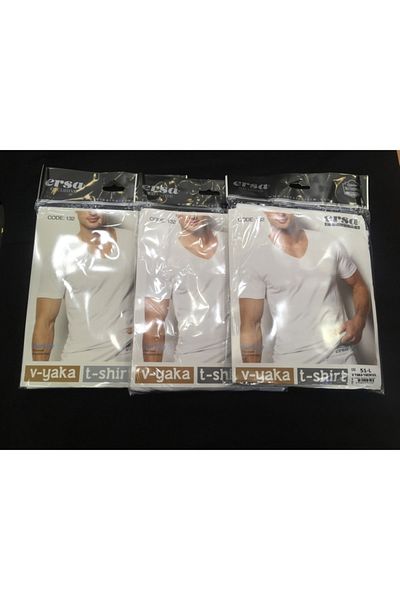 ersa çamaşır 3 Pieces 100% Cotton Solid Colored Men's V-Neck Half Sleeve T-Shirt