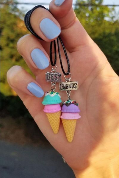 AlpCollection Ice Cream Cone Best Friends Bff Pair of 2 Faux Leather String Necklace