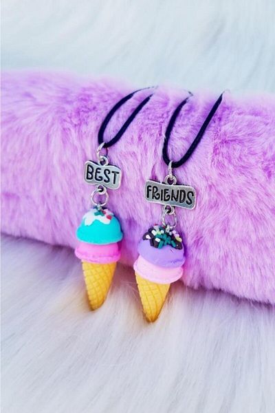 AlpCollection Ice Cream Cone Best Friends Bff Pair of 2 Faux Leather String Necklace