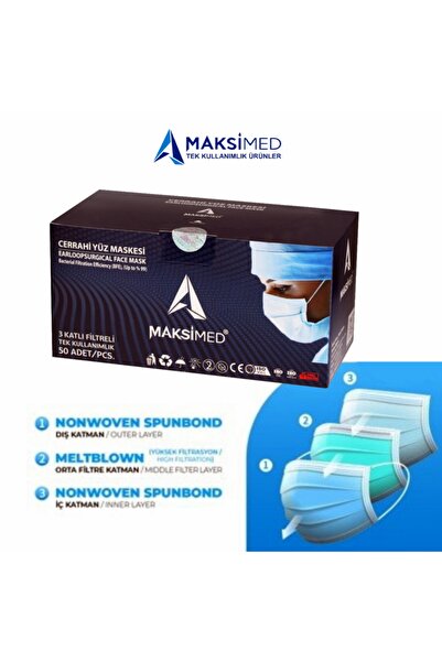 MAKSİMED Mavi 1 Paket 3 Katlı Full Ultrasonik Medikal Maske