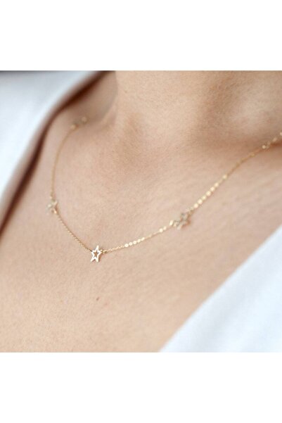 Genel Markalar Yıldız Takımı Şans Kolye 24 Ayar Has Altın Kaplama Gümüş Kolye 925k