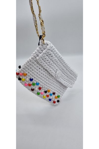 DSN Knitted White Beaded Handbag