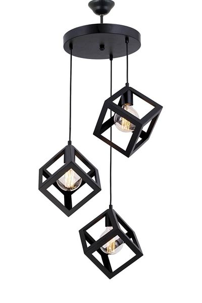 Lambadar Rustic Retro Model Geometric Pendant Lamp Metal Cube Chandelier