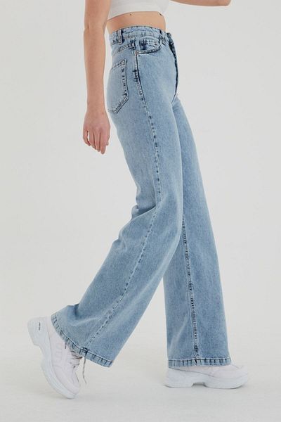 Ramrod Blugi de damă albaștri cu talie înaltă din lycra cu picioare largi din denim