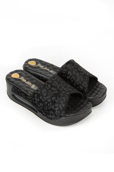 TERLİKSABO Siyah Leopar Desen Tek Bant Air Terlik