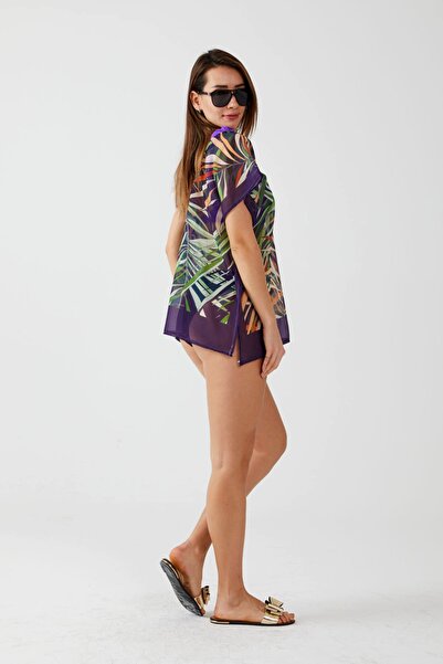AYSHOME Ays Home Tropical Leaf Beach Blouse