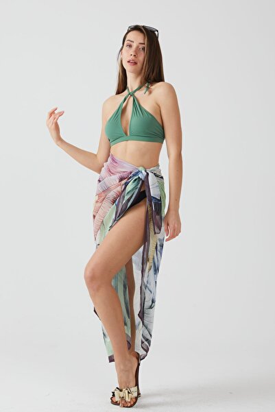 AYSHOME Ays Home Leaf Patterned Pareo Beach Dress