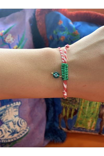 Atelier Çağla Evil Eye Beaded Marteniçka Rope Bracelet - Green